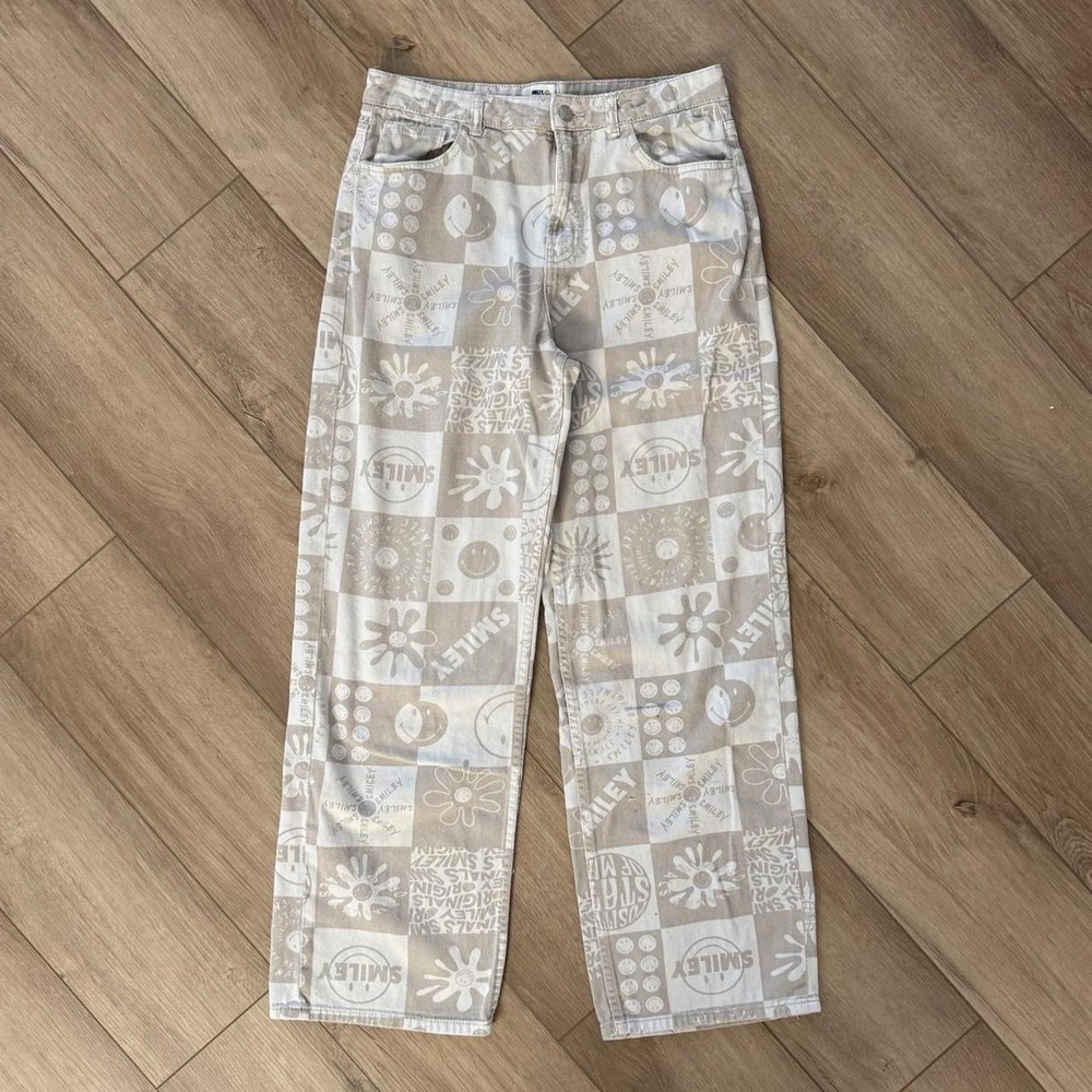 Smiley x H&M cream & tan jeans size US 6